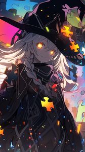 Preview wallpaper girl, magician, hat, puzzle, anime