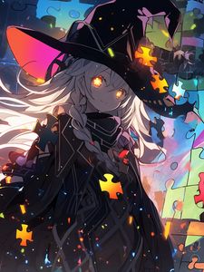 Preview wallpaper girl, magician, hat, puzzle, anime