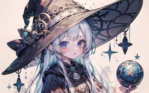 Preview wallpaper girl, magician, hat, ball, anime