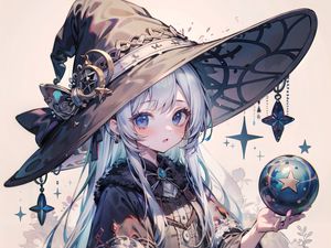 Preview wallpaper girl, magician, hat, ball, anime