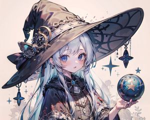 Preview wallpaper girl, magician, hat, ball, anime