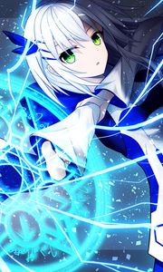 Preview wallpaper girl, magician, magic, attack, anime, art, blue