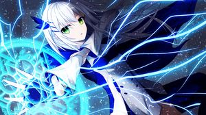 Preview wallpaper girl, magician, magic, attack, anime, art, blue