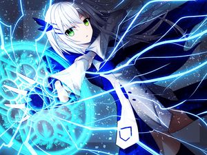 Preview wallpaper girl, magician, magic, attack, anime, art, blue