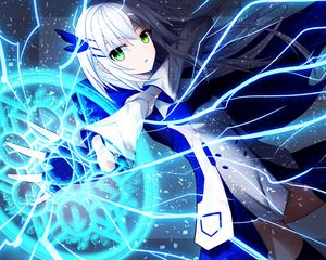 Preview wallpaper girl, magician, magic, attack, anime, art, blue