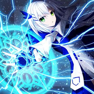 Preview wallpaper girl, magician, magic, attack, anime, art, blue