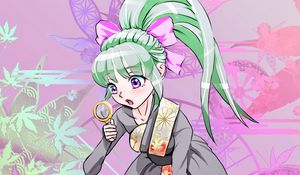 Preview wallpaper girl, magnifier, search, kimono, anime, art