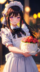 Preview wallpaper girl, maid, anime, flowers