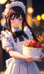 Preview wallpaper girl, maid, anime, flowers