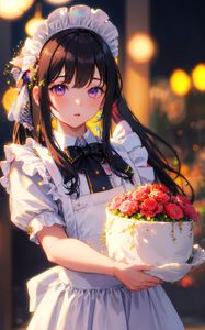 Preview wallpaper girl, maid, anime, flowers