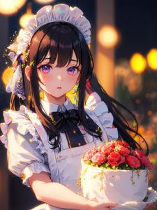 Preview wallpaper girl, maid, anime, flowers