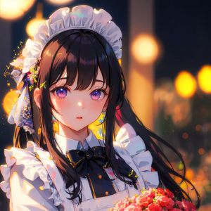 Preview wallpaper girl, maid, anime, flowers