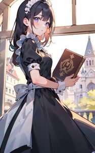 Preview wallpaper girl, maid, book, window, anime