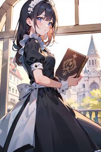 Preview wallpaper girl, maid, book, window, anime