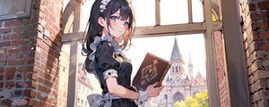 Preview wallpaper girl, maid, book, window, anime