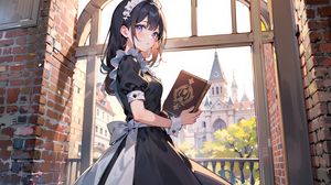 Preview wallpaper girl, maid, book, window, anime