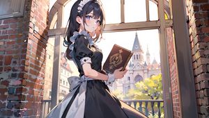 Preview wallpaper girl, maid, book, window, anime