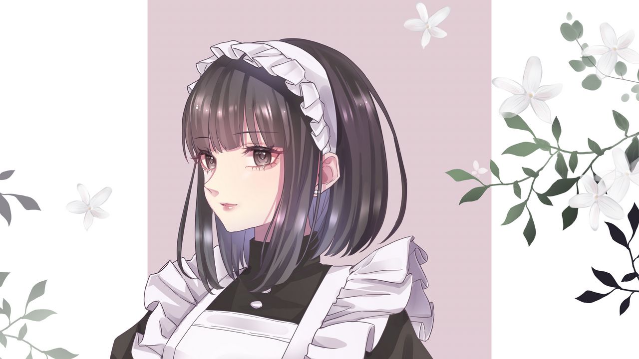 Wallpaper girl, maid, costume, anime