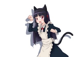 Preview wallpaper girl, maid costume, cat, grace, movement