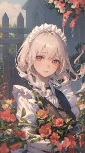 Preview wallpaper girl, maid, flowers, anime