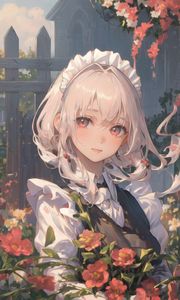 Preview wallpaper girl, maid, flowers, anime