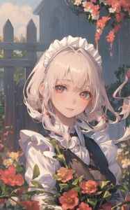 Preview wallpaper girl, maid, flowers, anime