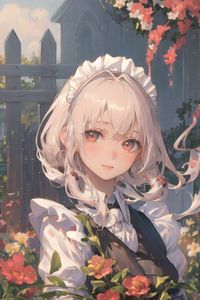 Preview wallpaper girl, maid, flowers, anime