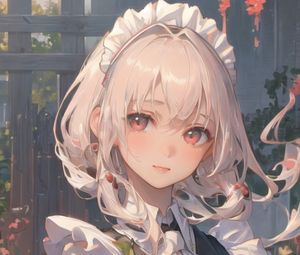 Preview wallpaper girl, maid, flowers, anime