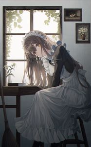 Preview wallpaper girl, maid, glance, anime, art, cartoon