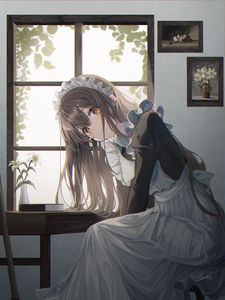 Preview wallpaper girl, maid, glance, anime, art, cartoon