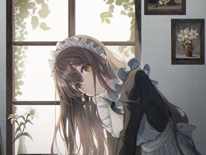 Preview wallpaper girl, maid, glance, anime, art, cartoon