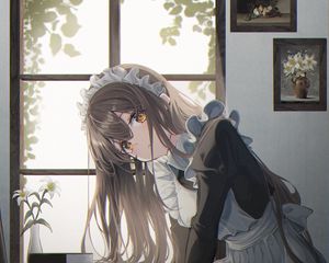 Preview wallpaper girl, maid, glance, anime, art, cartoon