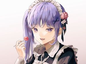 Preview wallpaper girl, maid, lollipop, anime, art