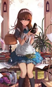 Preview wallpaper girl, maid, photographer, anime, art, cartoon