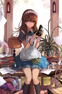 Preview wallpaper girl, maid, photographer, anime, art, cartoon