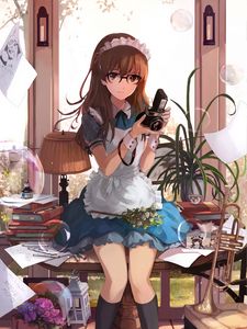 Preview wallpaper girl, maid, photographer, anime, art, cartoon