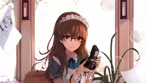 Preview wallpaper girl, maid, photographer, anime, art, cartoon