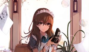 Preview wallpaper girl, maid, photographer, anime, art, cartoon