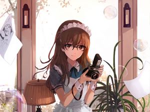 Preview wallpaper girl, maid, photographer, anime, art, cartoon