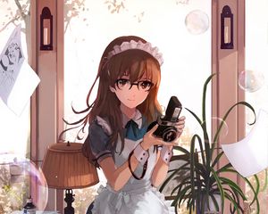 Preview wallpaper girl, maid, photographer, anime, art, cartoon