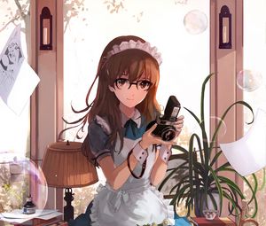 Preview wallpaper girl, maid, photographer, anime, art, cartoon