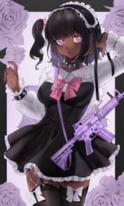 Preview wallpaper girl, maid, rifle, weapon, anime, art