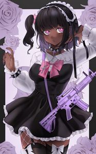 Preview wallpaper girl, maid, rifle, weapon, anime, art