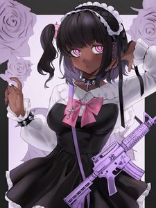 Preview wallpaper girl, maid, rifle, weapon, anime, art
