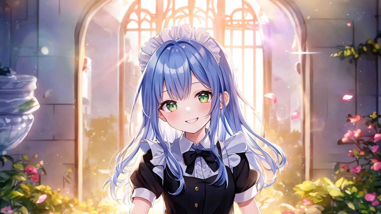 Wallpaper girl, maid, smile, dress, anime