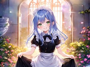 Preview wallpaper girl, maid, smile, dress, anime