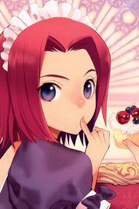 Preview wallpaper girl, maid, sofa, cake, surpris