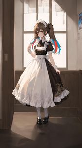 Preview wallpaper girl, maid, window, pose, anime