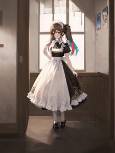 Preview wallpaper girl, maid, window, pose, anime