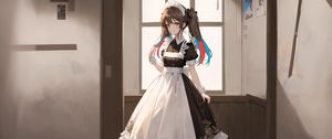 Preview wallpaper girl, maid, window, pose, anime